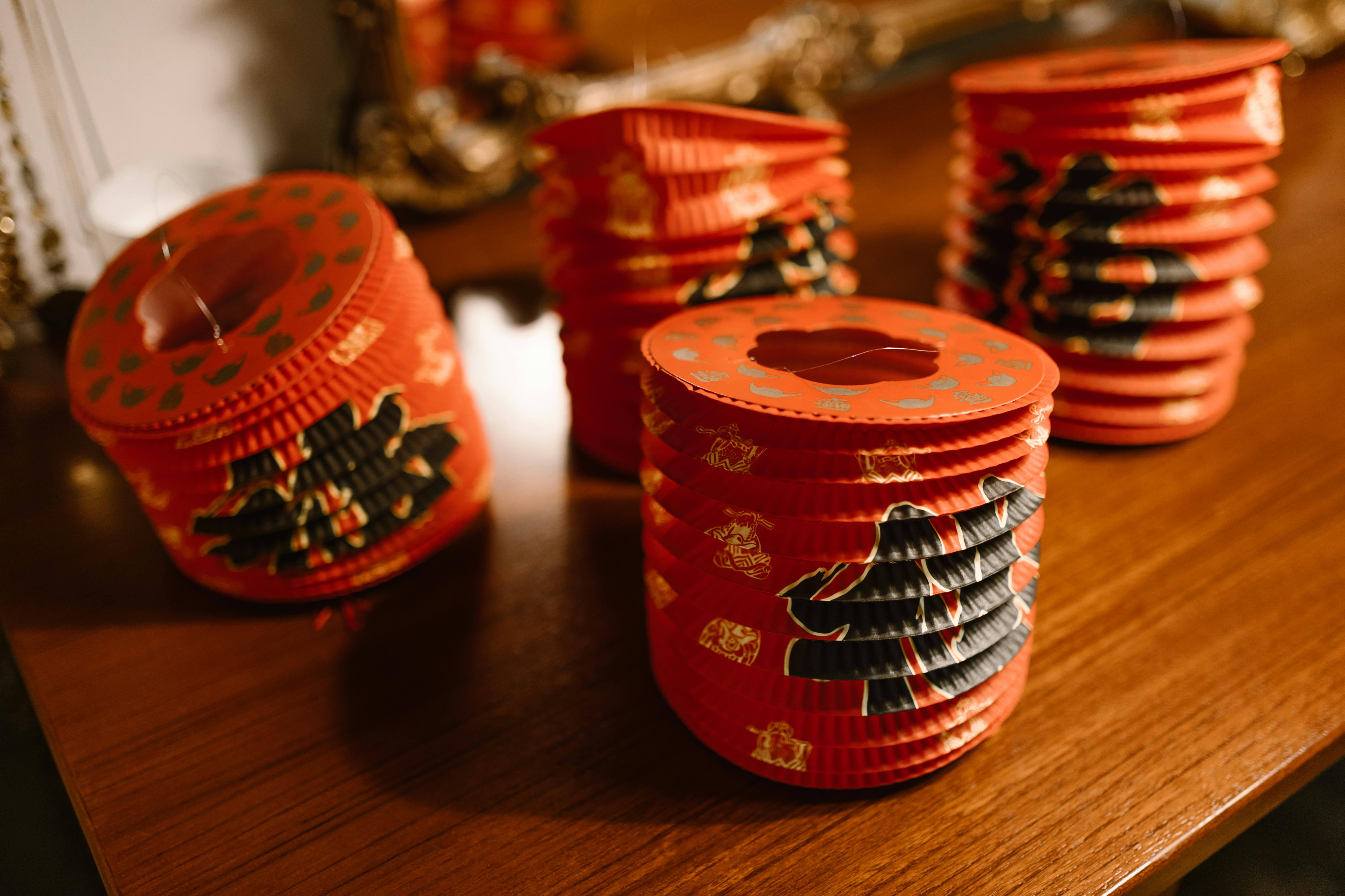 Lanterns with the word food on the table showing people are preparing for the festive season